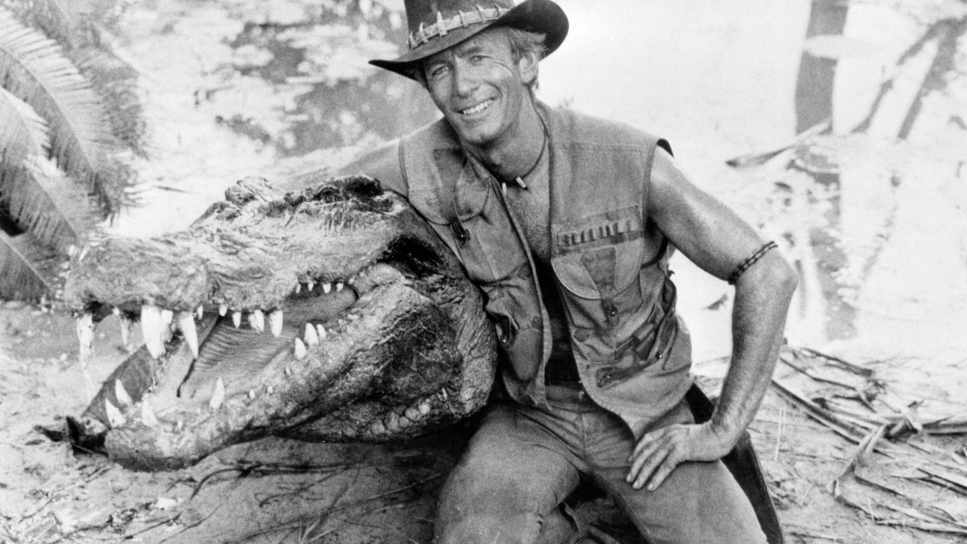 Paul Hogan mit einer Krokodil-Attrappe: Er verkörperte damals die Hauptrolle in "Crocodile Dundee".