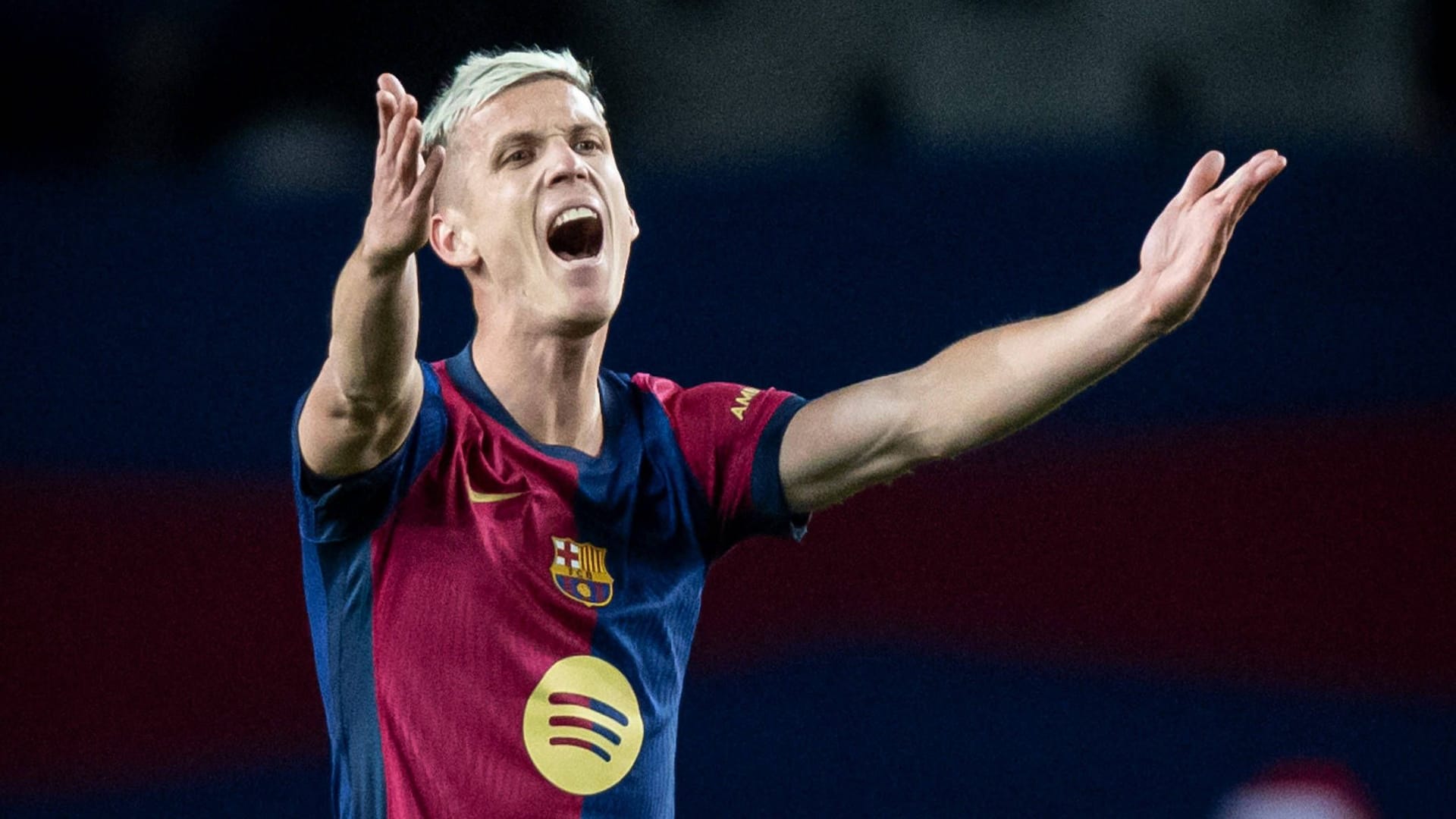 Verzweifelt: Dani Olmo im Trikot des FC Barcelona. Dieses wird er vorerst nicht mehr tragen können.