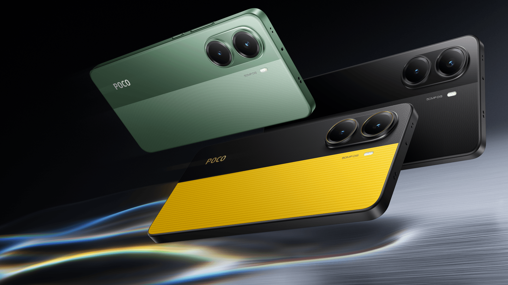 Poco X7 Pro: Das Spitzenmodell der Serie ist in Schwarz, Grün und Gelb erhältlich.