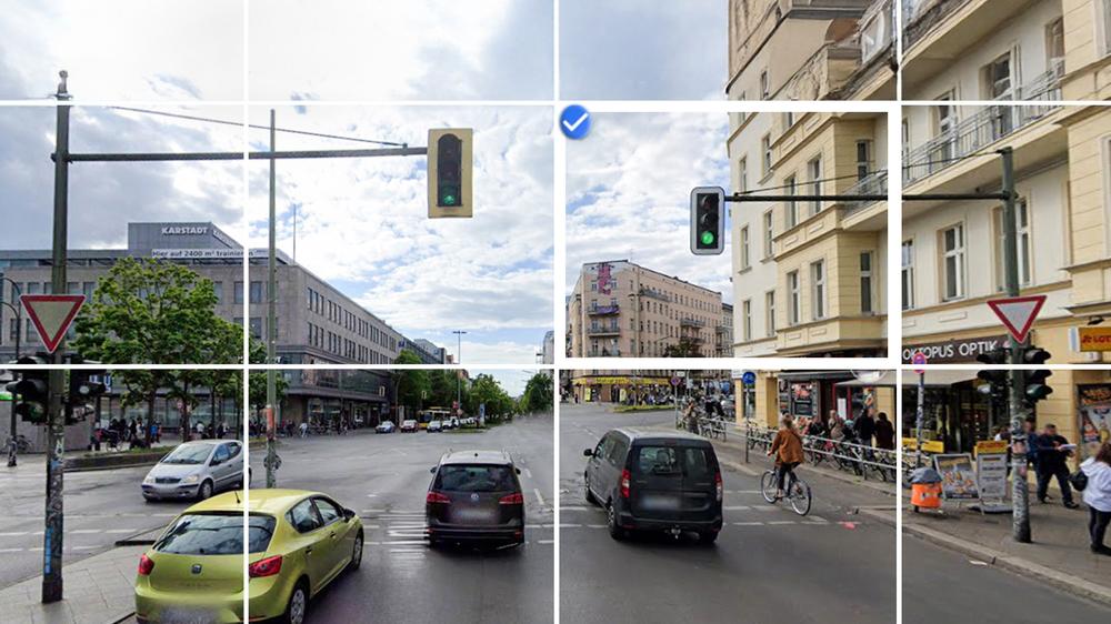 Captchas: Wähle alle Felder mit Ampeln aus am Hermannplatz in Berlin. Überspringe, wenn du keine siehst.