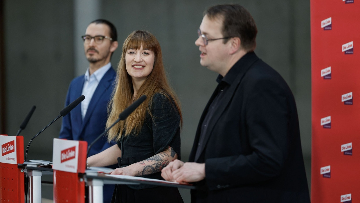 Die kommissarischen Vorsitzenden der Linksfraktion, Heidi Reichinnek und Sören Pellmann, am Dienstag im Bundestag