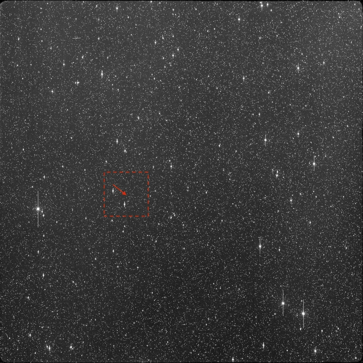 Dieses Bild, das vom Asteroideneinschlag-Warnsystem der Universität Hawaii zur Verfügung gestellt wurde, zeigt einen Pfeil, wo der Asteroid 2024 YR4 am 27. Dezember 2024 angenommen wurde. Dieses Bild, das vom Asteroideneinschlag-Warnsystem der Universität Hawaii zur Verfügung gestellt wurde, zeigt einen Pfeil, wo der Asteroid 2024 YR4 am 27. Dezember 2024 angenommen wurde.