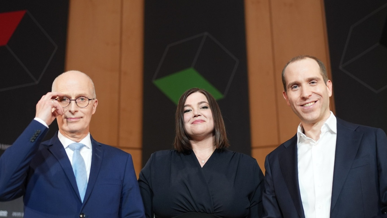 Peter Tschentscher, Katharina Fegebank und Dennis Thering (v. l. n. r.)