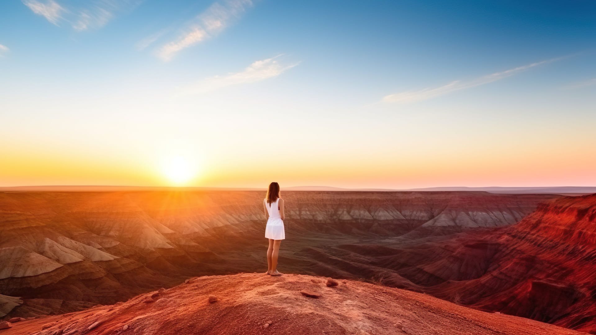 Eine Frau steht auf einer Klippe im Karijini-Nationalpark in der East-Pilbara-Region von Australien: Hier verbirgt sich der älteste bekannte Einschlagskrater der Erde.