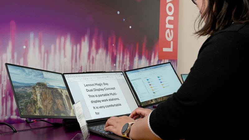 Lenovo: Der Laptop mit zwei zusätzlichen Bildschirmen ist noch im Entwicklungsstadium.