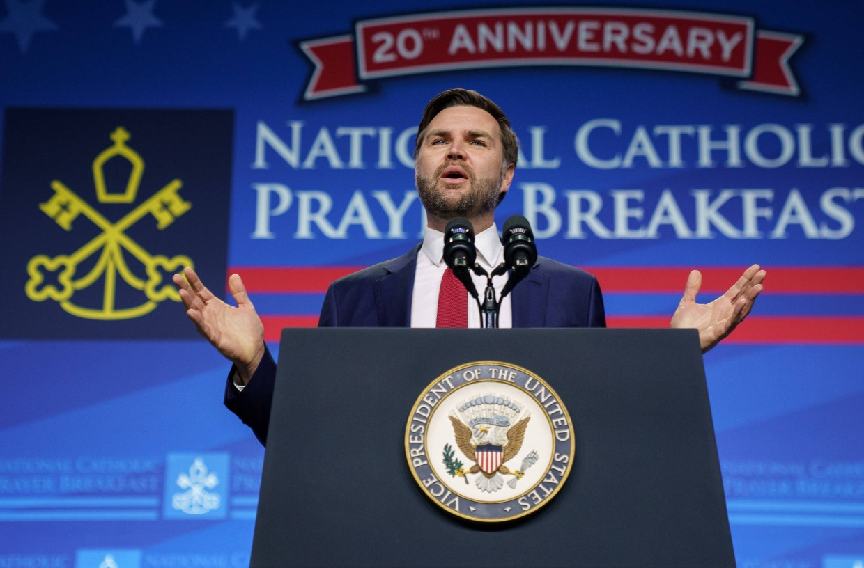 Der amerikanische Vizepräsident J.D. Vance spricht Ende Februar während des National Catholic Prayer Breakfast in Washington.