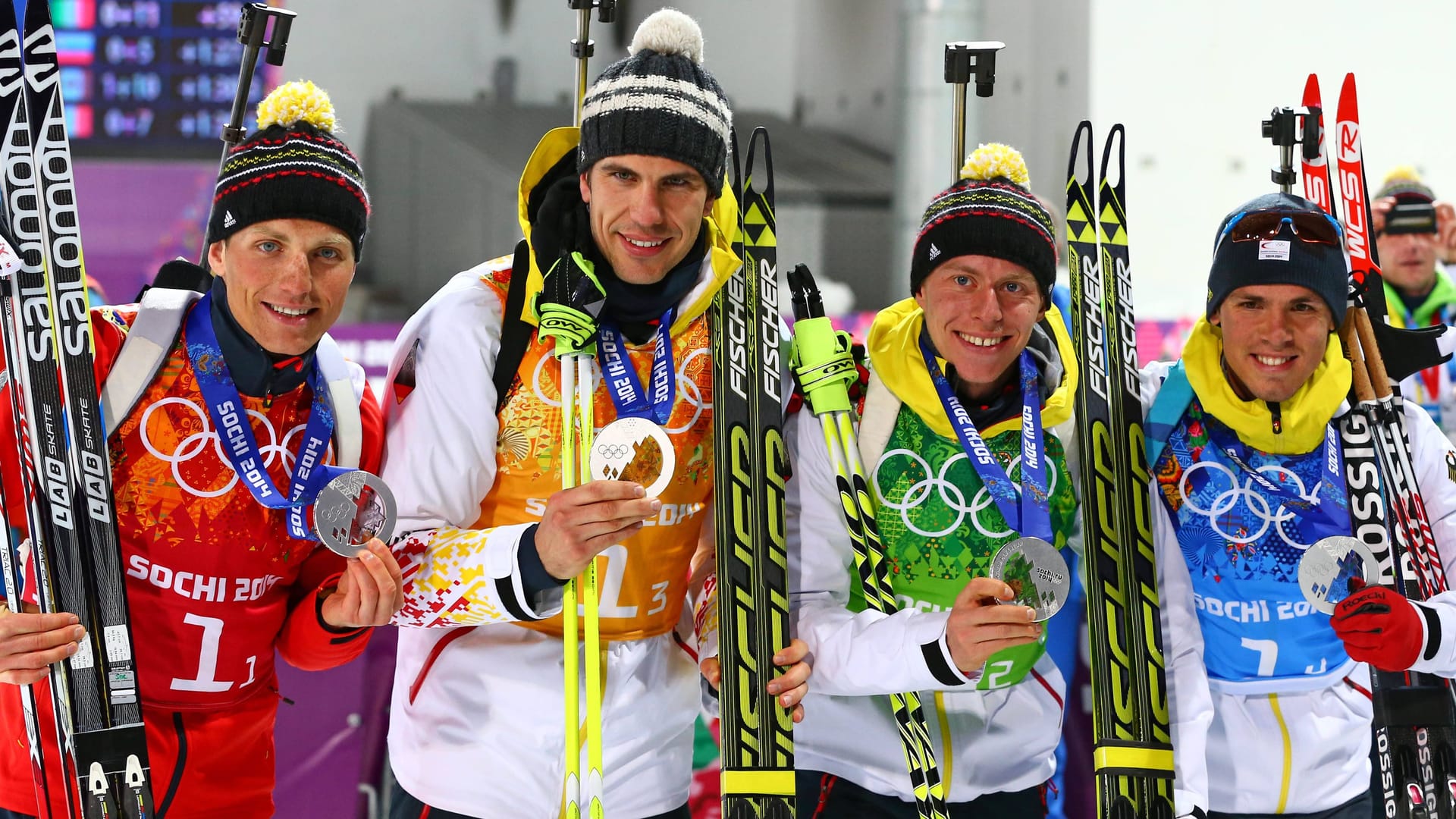 Erik Lesser, Arnd Peiffer, Daniel Böhm und Simon Schempp (v.l.n.r.): Sie bekommen nachträglich Gold. Erik Lesser, Arnd Peiffer, Daniel Böhm und Simon Schempp (v.l.n.r.): Sie bekommen nachträglich Gold.