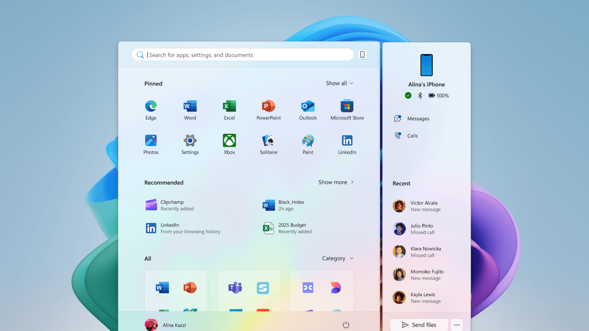 Windows 11: Das neue Startmenü wird um Informationen zu verbundenen Smartphones erweitert. Windows 11: Das neue Startmenü wird um Informationen zu verbundenen Smartphones erweitert.