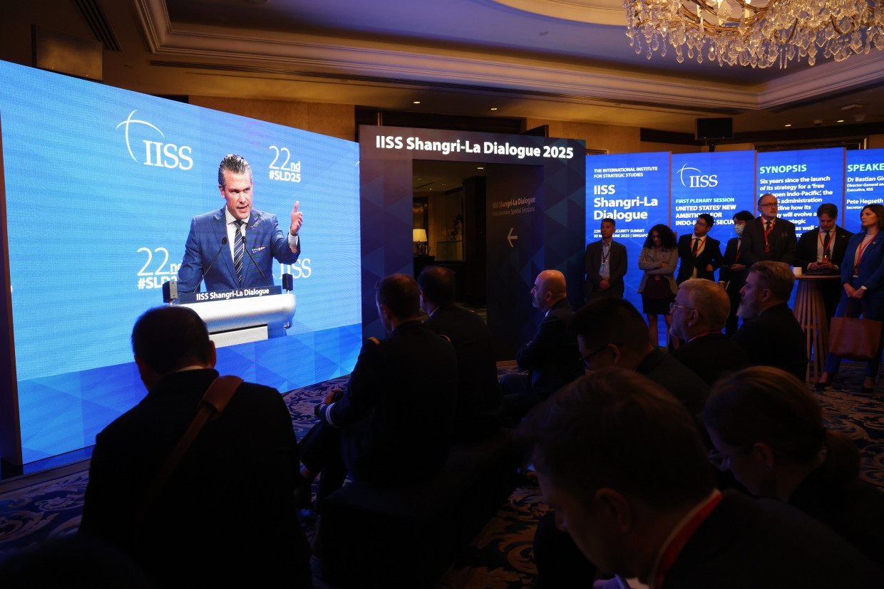 Der amerikanische Verteidigungsminister Pete Hegseth am Freitag beim Shangri-La-Dialog in Singapur