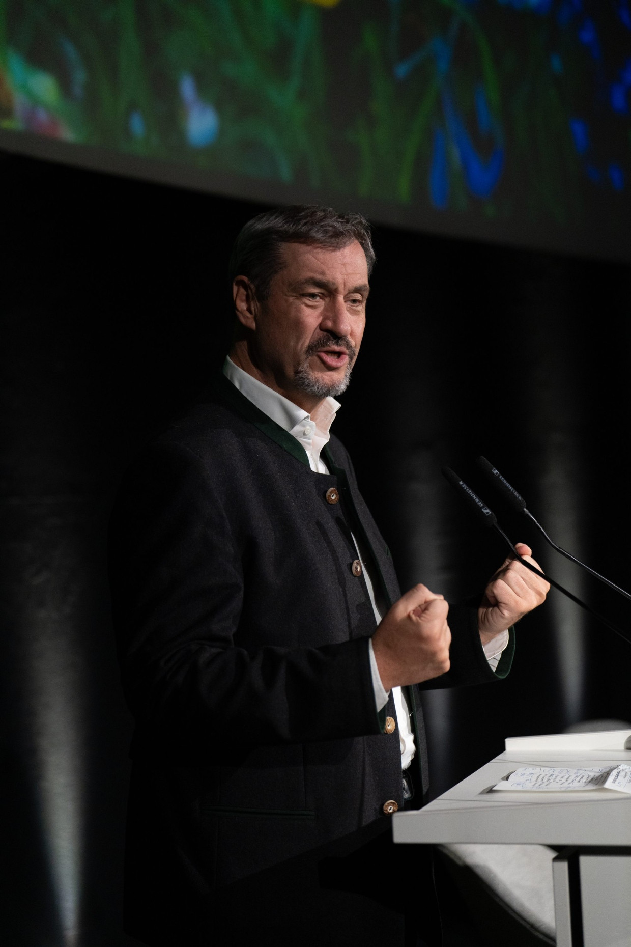 Der bayerische Ministerpräsident Markus Söder spricht auf der Open-AI-Eröffnungsfeier in München.