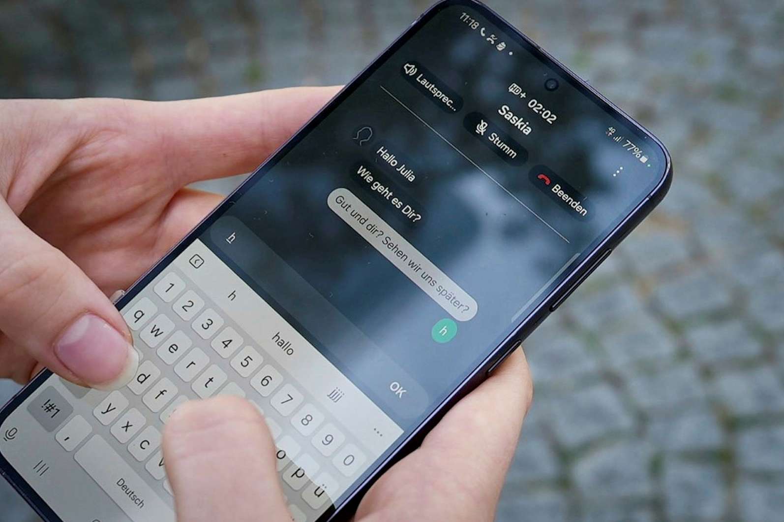 Der getippte Text wird direkt übertragen.