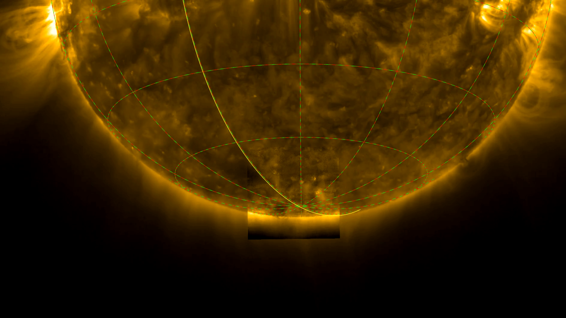 Das Bild zeigt den Blick der Sonde "Solar Orbiter" auf den Südpol der Sonne am 23. März 2025. Das Bild zeigt den Blick der Sonde "Solar Orbiter" auf den Südpol der Sonne am 23. März 2025.