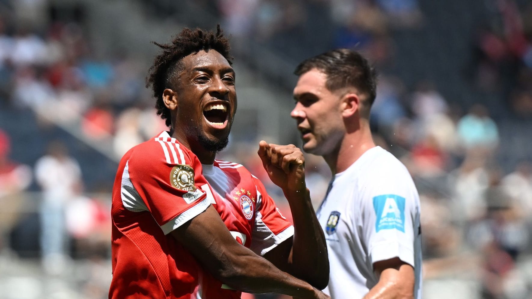 Kingsley Coman jubelt: Er erzielt Bayerns erstes Tor bei der Klub-WM. Kingsley Coman jubelt: Er erzielt Bayerns erstes Tor bei der Klub-WM.
