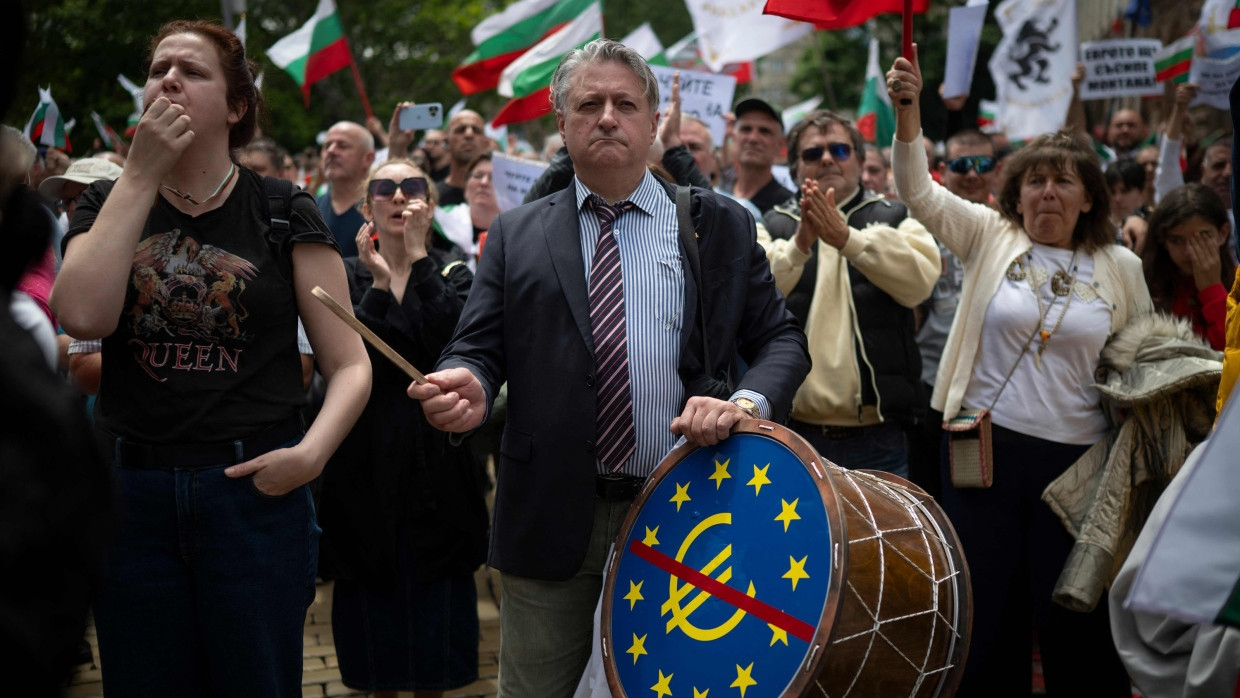 Ein Demonstration in Sofia Ende Mai gegen die Einführung des Euros in Bulgarien