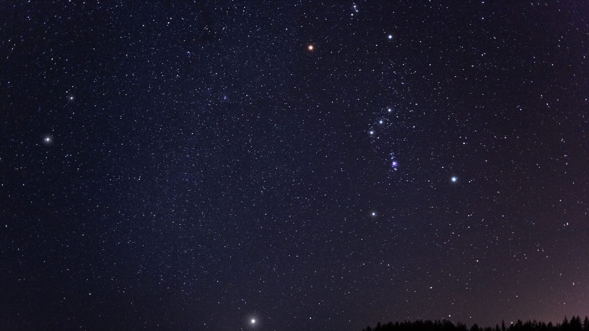 Sternbild des Orion am Himmel: Beteigeuze, ein Schulterstern des Sternbilds, ist einer der hellsten Sterne am Nachthimmel.