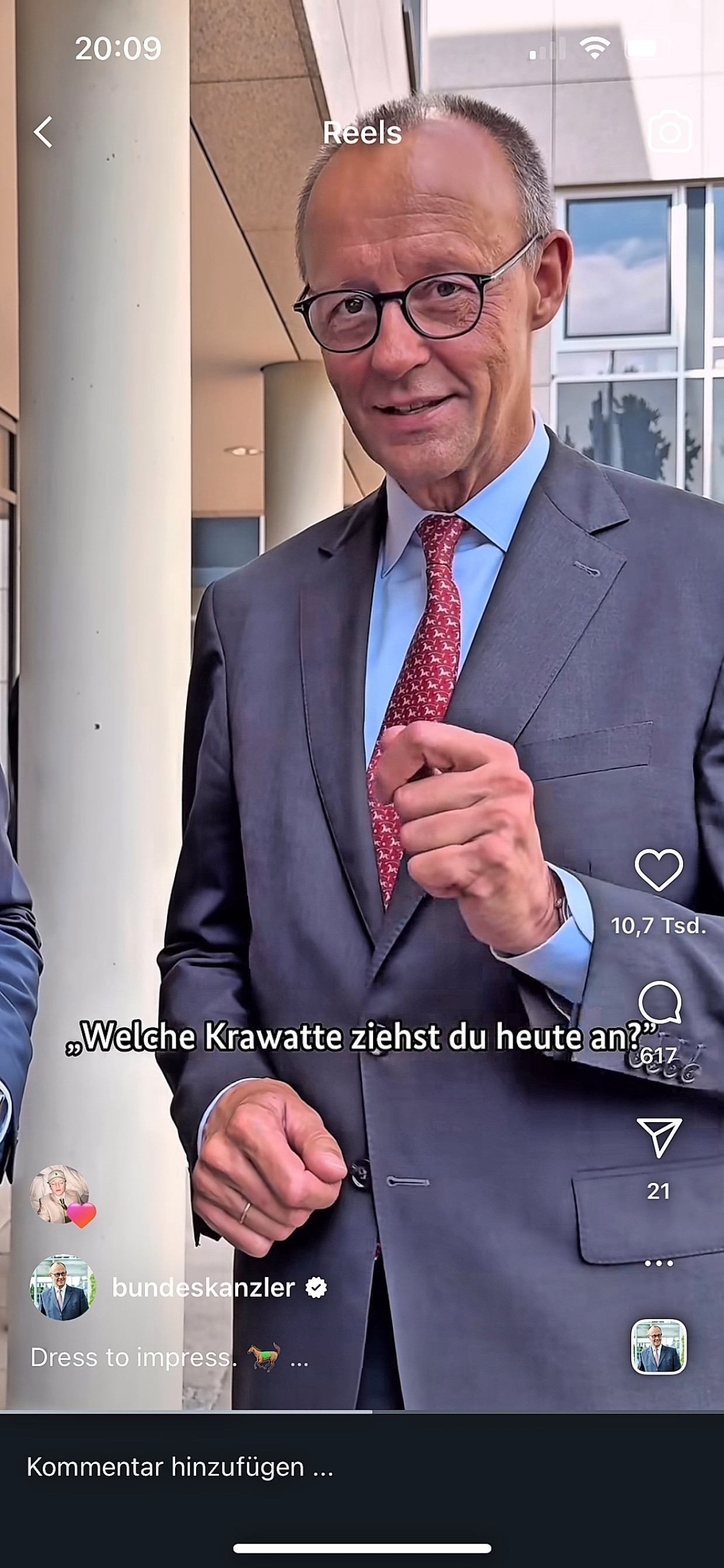 Es geht um die Krawatte – Screenshot von Merz’ Instagram