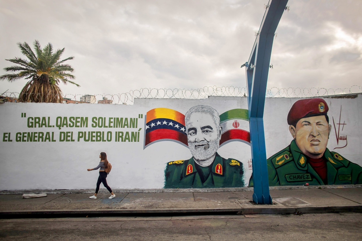 Wandmalerei in Caracas: Der einstige Anführer der Al-Quds-Brigaden, Qassem Soleimani, neben dem ehemaligen venezolanischen Präsidenten Hugo Chávez