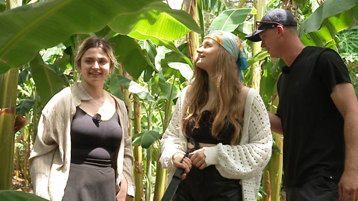 Die Hofdamen Lea (l.) und Sarah mit Bauer Björn: Sie nehmen in diesem Jahr an "Bauer sucht Frau International" teil.