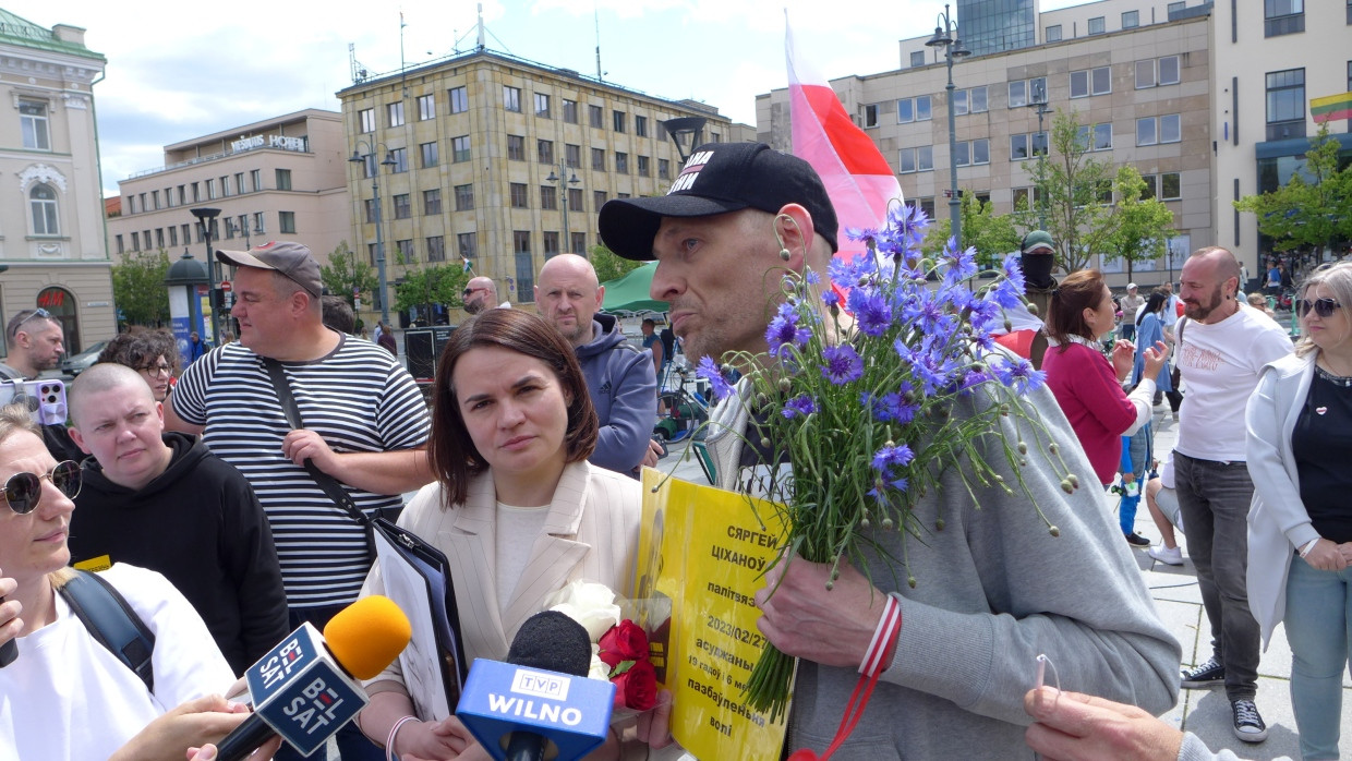 Gemeinsam gegen das belarussische Regime: Sergej Tichanowskij und seine Frau Swetlana Tichanowskaja in Vilnius