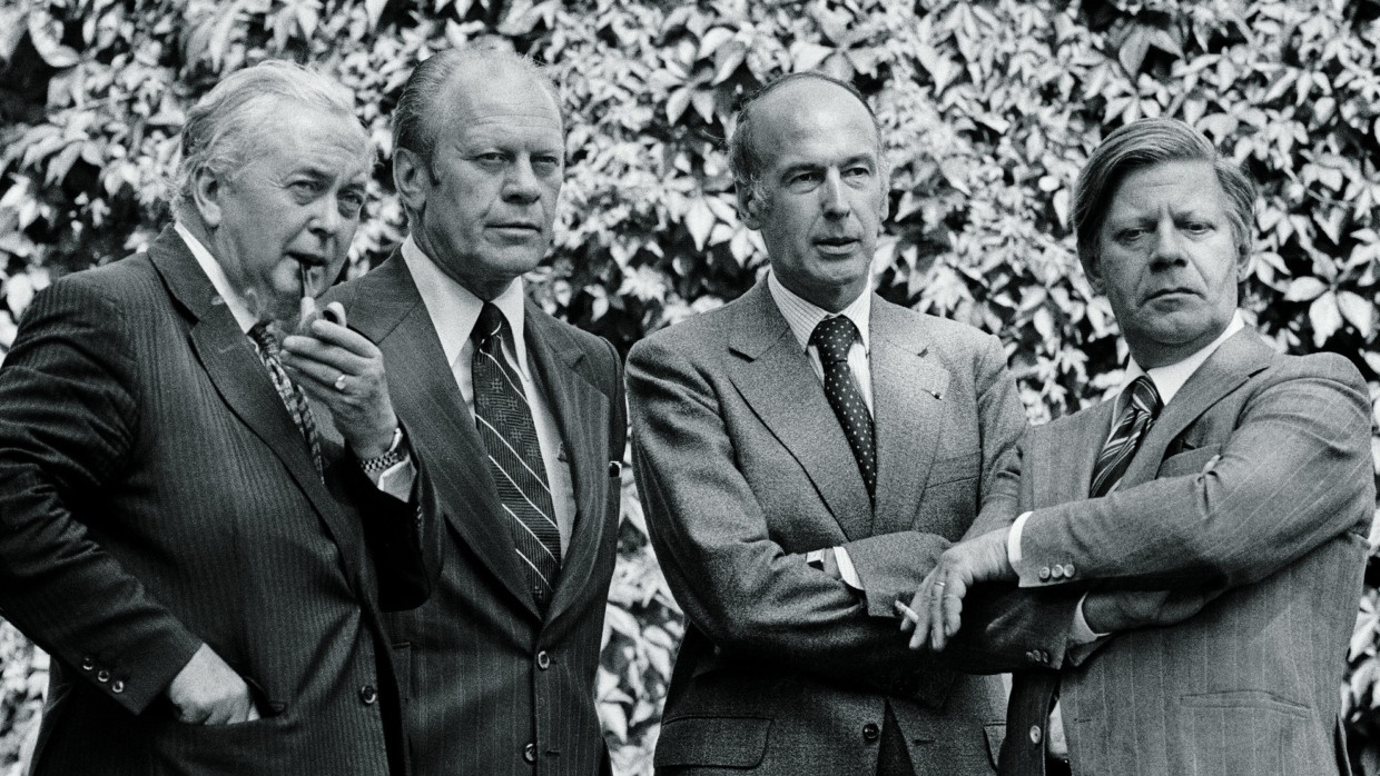 Helsinki 1975: US-Präsident Gerald Ford, der britische Premier Harold Wilson, Frankreichs Präsident Valery Giscard d'Estaign, Kanzler Helmut Schmidt